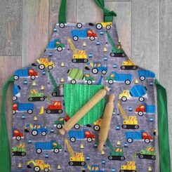Kids Aprons - Grey Vehicles Green