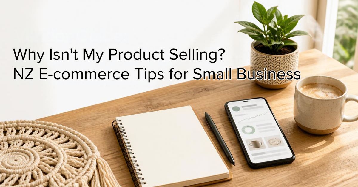 A cozy New Zealand home office desk with a smartphone showing an e-commerce dashboard and a handmade product.