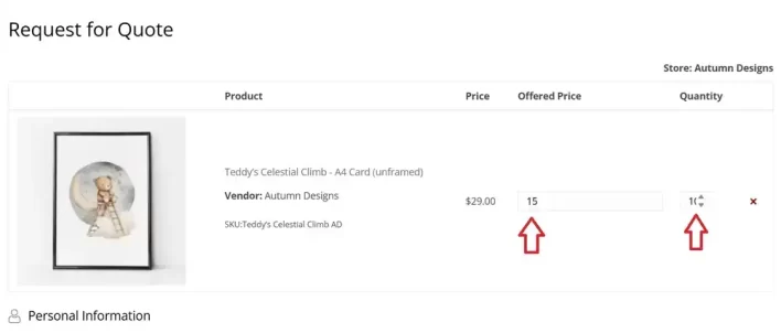 buyer send quote choose wholesale price and amount to vendor