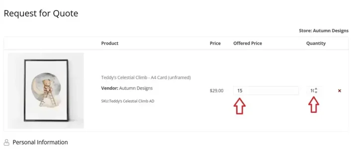 buyer send quote choose wholesale price and amount to vendor