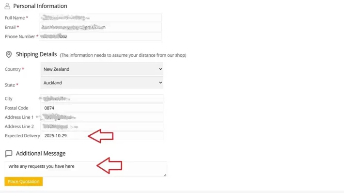 buyer send quote set delivery date and message on wholesale order