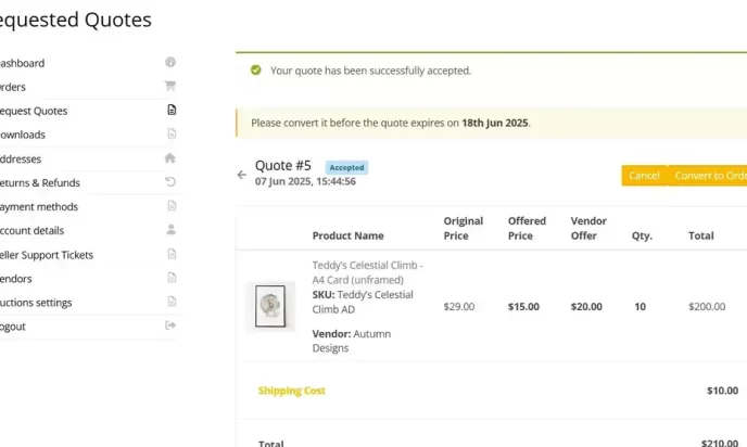 buyer view of accepted offer - waiting to convert to order