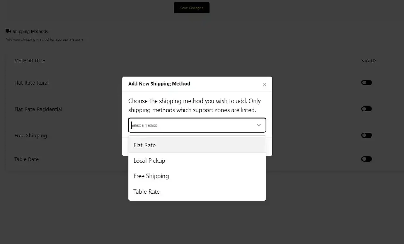 click add shipping method and see pop up