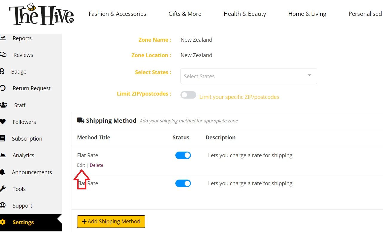 see the shipping methods you have added